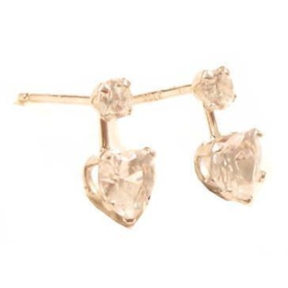 Bright Simulated Diamond Heart 14K Solid‎ White Gold Stud Drop Earrings